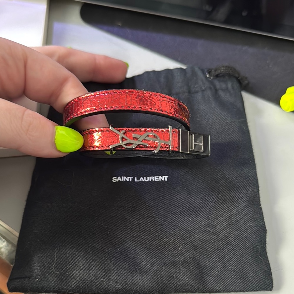 Saint Laurent Red Leather Bracelet
